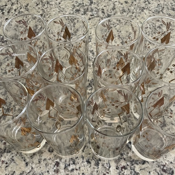 *SET OF TWELVE* MCM 24KT GOLD ATOMIC DIAMONDS & CHERRIES Tall Glasses - Picture 6 of 8